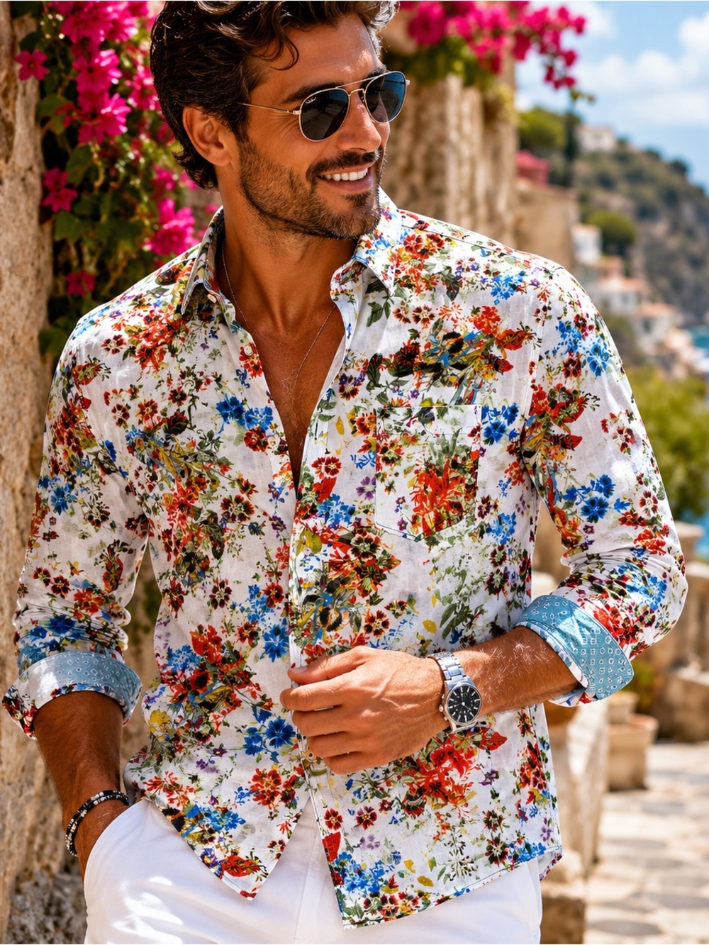 Visconti Milano Floral Button Front Shirt Mens Small Multicolor Cotton Print